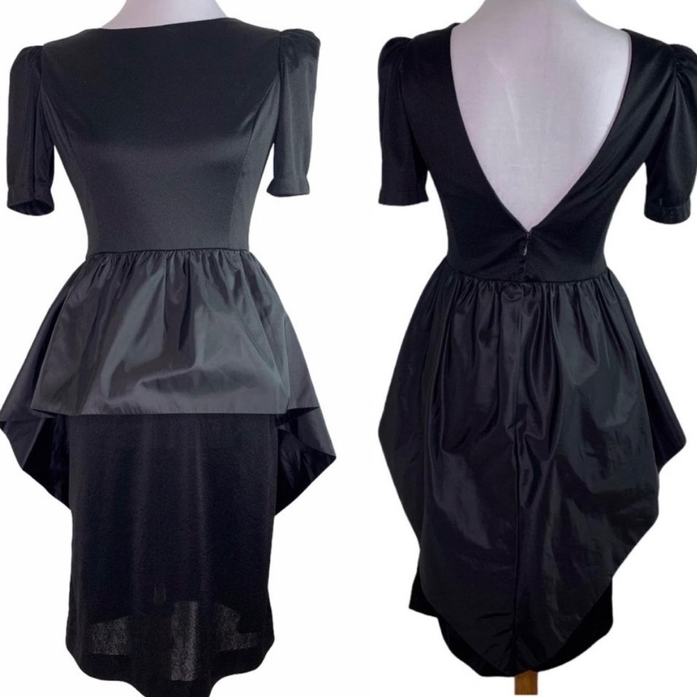 Victor Costa black peplum sheath dress 4
